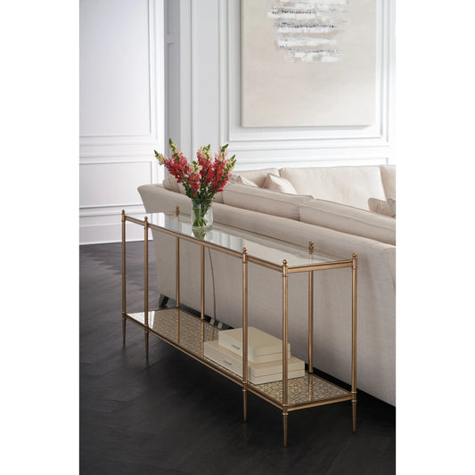 Perfection Console Table by Caracole in new gold. Made from metal in a transitional style.