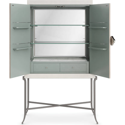 High Expectations by Caracole in white, gold, acrylic, blue, mirrored and moonstone, pearly white, brushed deep bronze. Made from birch, metal, koto 602, maple in a modern style.