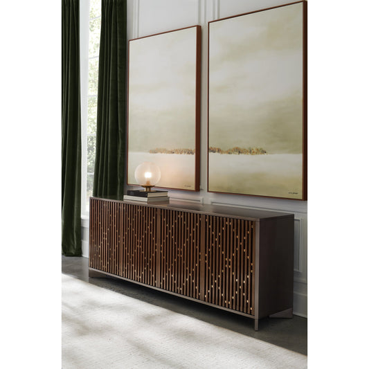 Diamond in the Rough by Caracole in gold and brushed antique brass, rich walnut, whisper of gold. Made from birch, walnut, maple in a modern style.