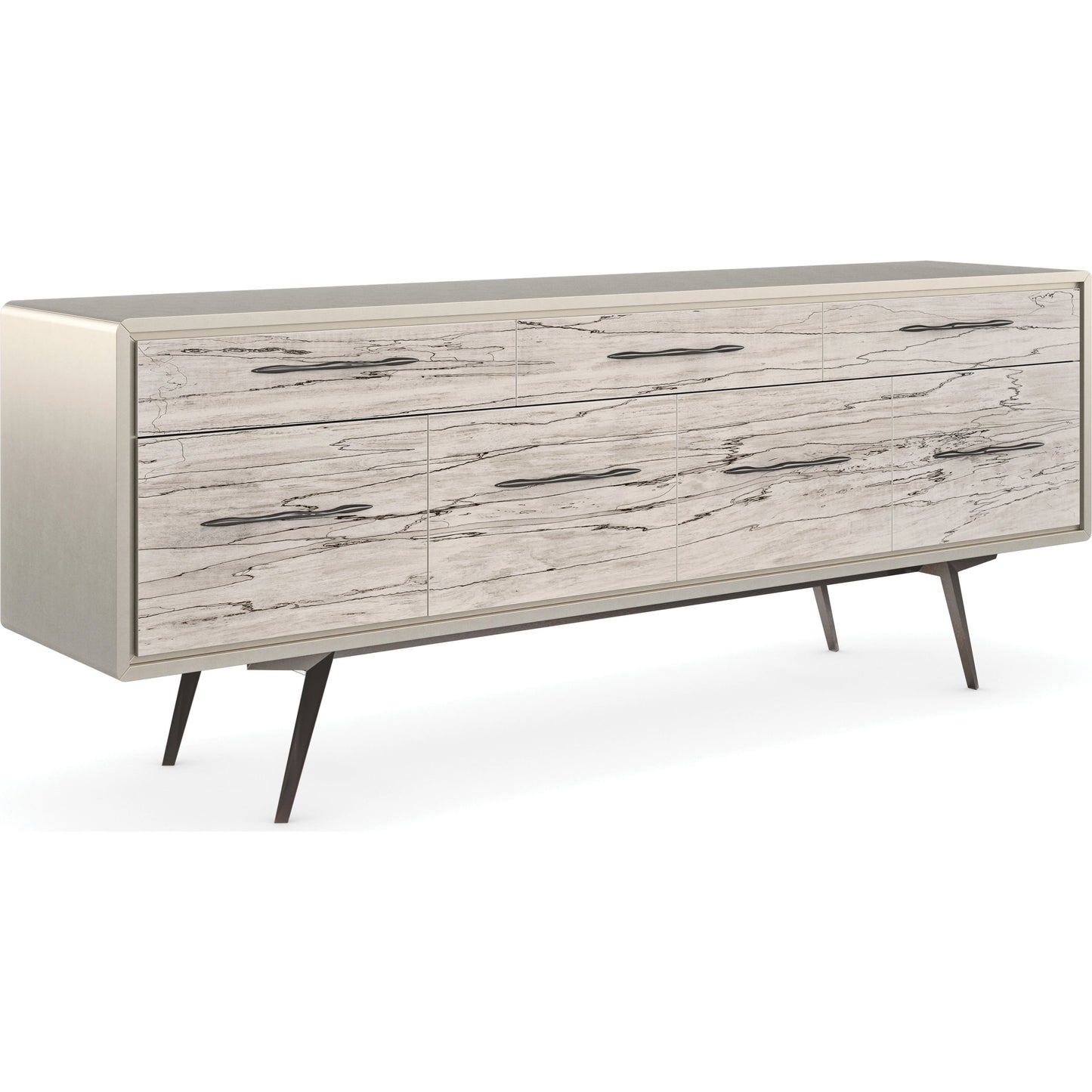 001 SI-1955684 | Primary Silo | Highs and Lows by Caracole in white, maple, pearl, marble and snowcap organic, deep bronze, matte pearl. Made from birch, metal, printed white spalted maple veneer in a modern style.
