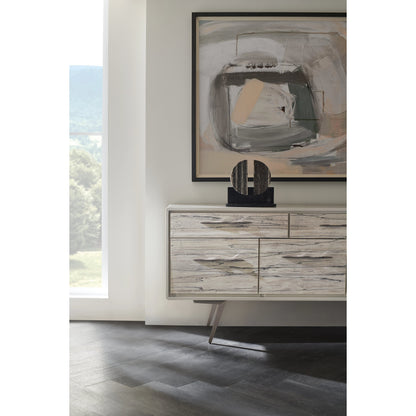 Highs and Lows by Caracole in white, maple, pearl, marble and snowcap organic, deep bronze, matte pearl. Made from birch, metal, printed white spalted maple veneer in a modern style.