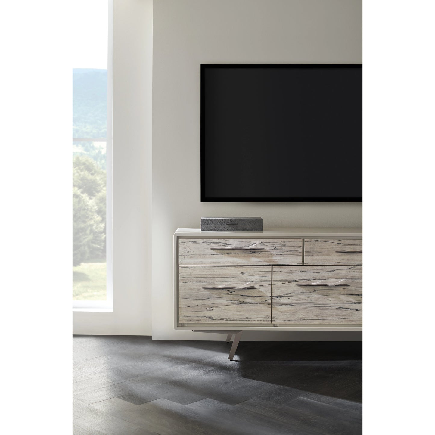 006 SI-1955684 | Lifestyle | Highs and Lows by Caracole in white, maple, pearl, marble and snowcap organic, deep bronze, matte pearl. Made from birch, metal, printed white spalted maple veneer in a modern style.