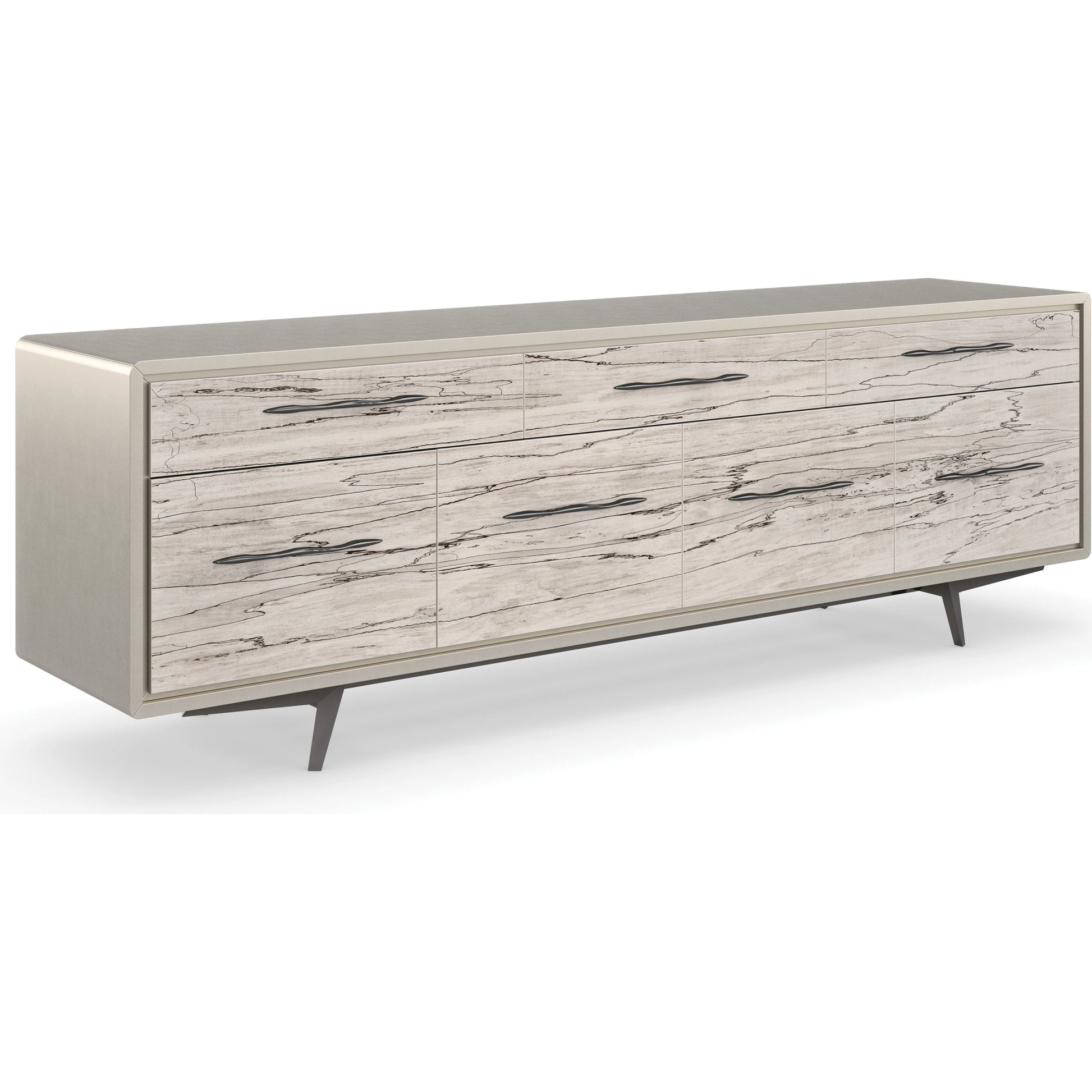 Highs and Lows by Caracole in white, maple, pearl, marble and snowcap organic, deep bronze, matte pearl. Made from birch, metal, printed white spalted maple veneer in a modern style.