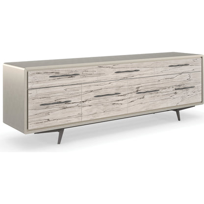 Highs and Lows by Caracole in white, maple, pearl, marble and snowcap organic, deep bronze, matte pearl. Made from birch, metal, printed white spalted maple veneer in a modern style.