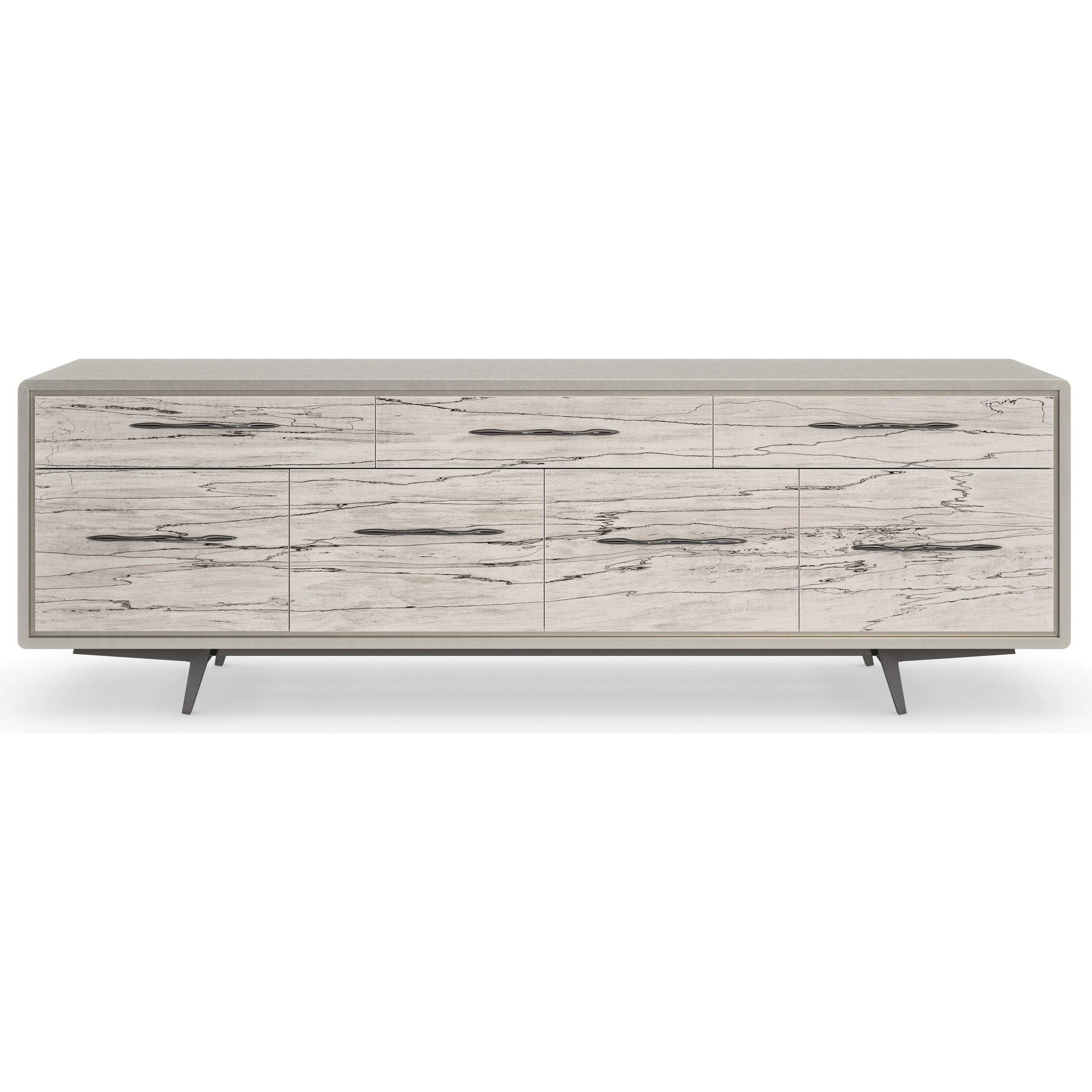 Highs and Lows by Caracole in white, maple, pearl, marble and snowcap organic, deep bronze, matte pearl. Made from birch, metal, printed white spalted maple veneer in a modern style.