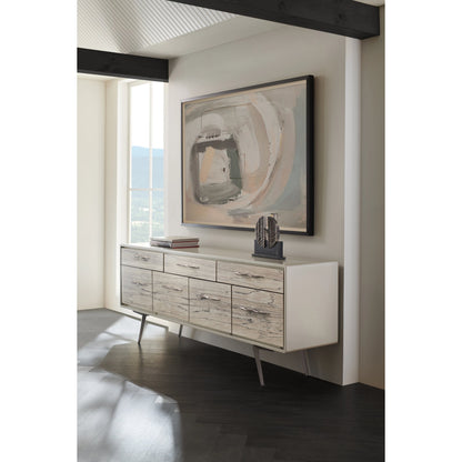 Highs and Lows by Caracole in white, maple, pearl, marble and snowcap organic, deep bronze, matte pearl. Made from birch, metal, printed white spalted maple veneer in a modern style.