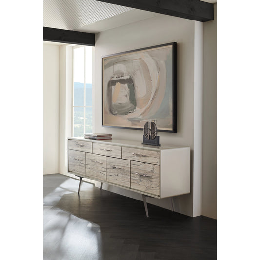 Highs and Lows by Caracole in white, maple, pearl, marble and snowcap organic, deep bronze, matte pearl. Made from birch, metal, printed white spalted maple veneer in a modern style.