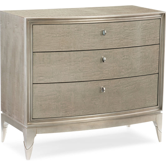 Rise and Shine Dresser by Caracole in maple, silver and moonlit sand, soft silver leaf. Made from pine, birch, silver curly maple in a transitional style.