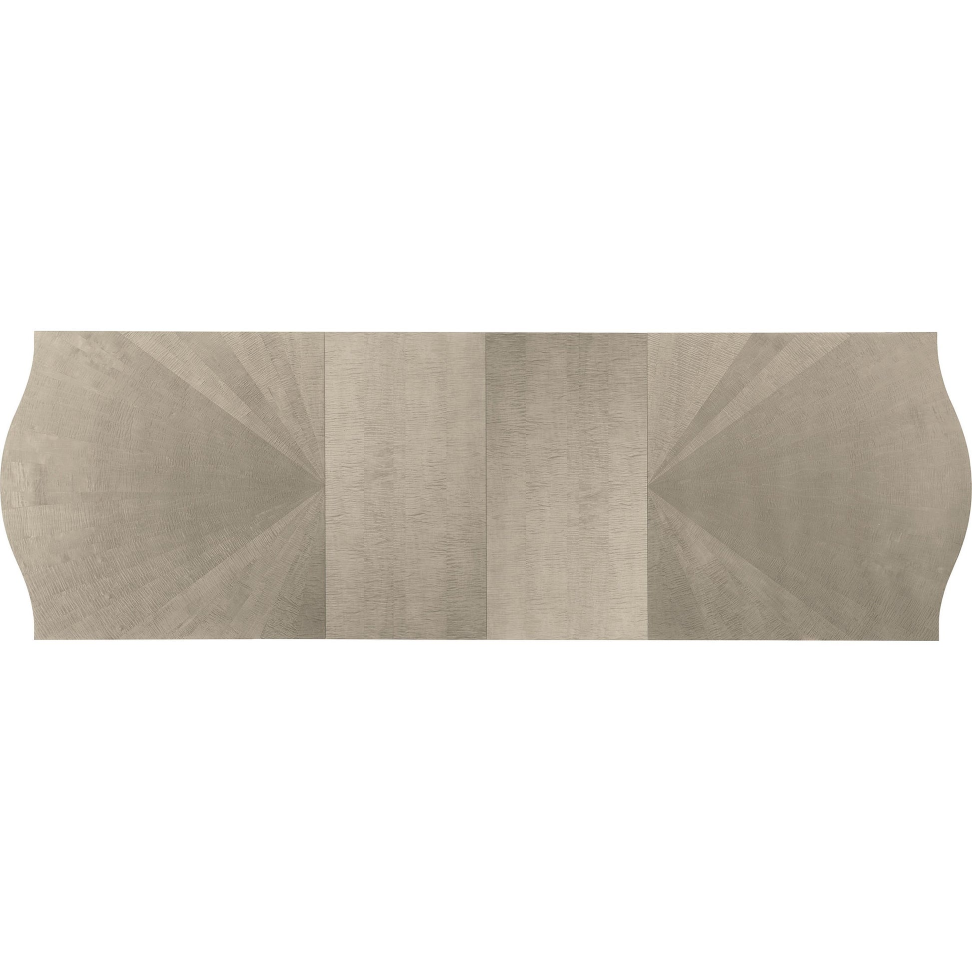 On a Silver Platter Dining Table by Caracole in maple, silver and moonlit sand, soft silver leaf. Made from pine, birch, silver curly maple in a transitional style.