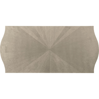 On a Silver Platter Dining Table by Caracole in maple, silver and moonlit sand, soft silver leaf. Made from pine, birch, silver curly maple in a transitional style.