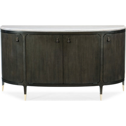 Serve Yourself Server by Caracole in charcoal, blue and charcoal anegre, seal skin, whisper of gold. Made from birch, figured anegre, maple in a transitional style.