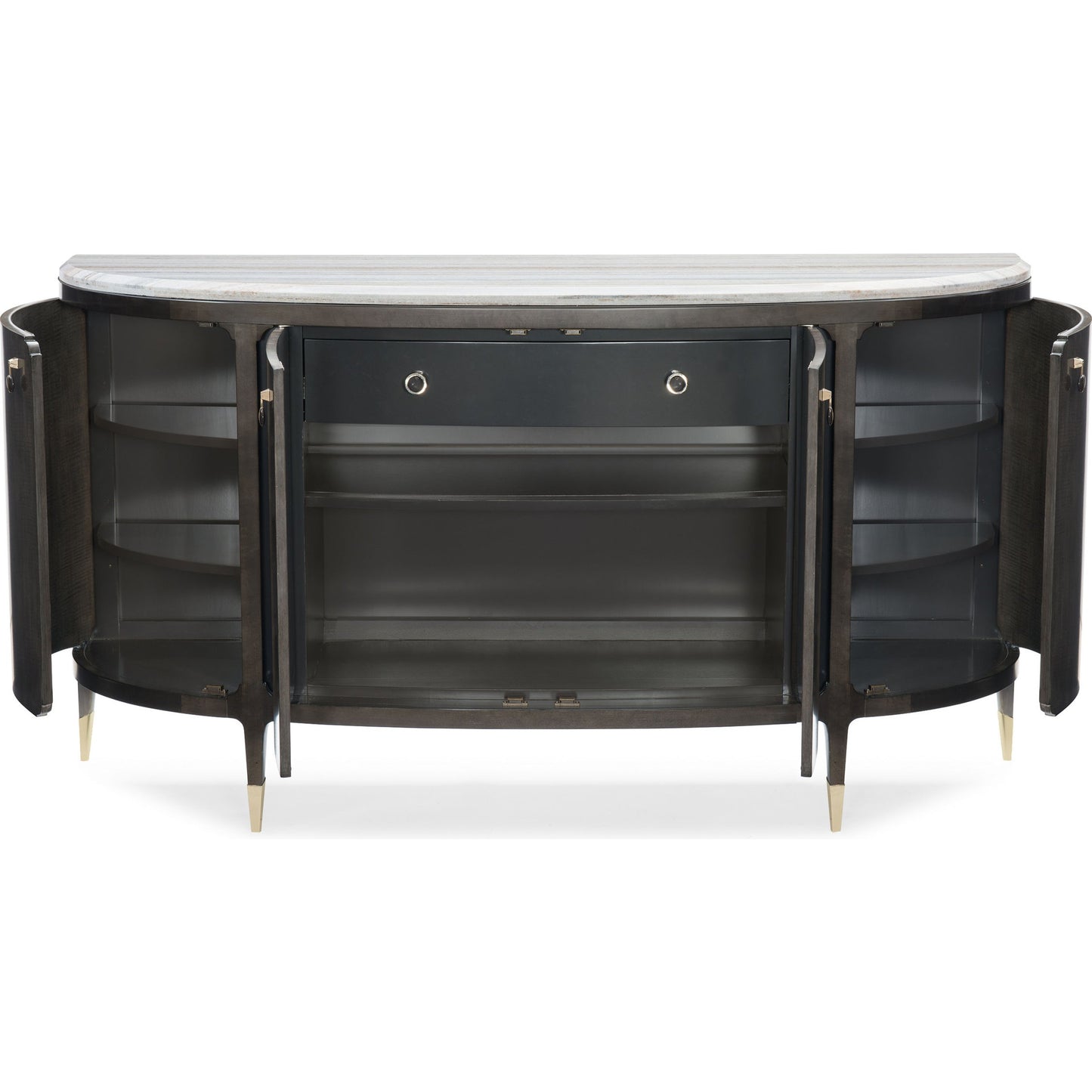 004 SR-769053 | Additional Silo | Serve Yourself Server by Caracole in charcoal, blue and charcoal anegre, seal skin, whisper of gold. Made from birch, figured anegre, maple in a transitional style.