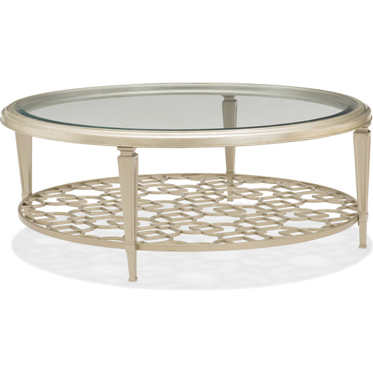 Social Gathering Cocktail Table by Caracole in silver, taupe and taupe silver leaf, taupe paint. Made from metal in a transitional style.