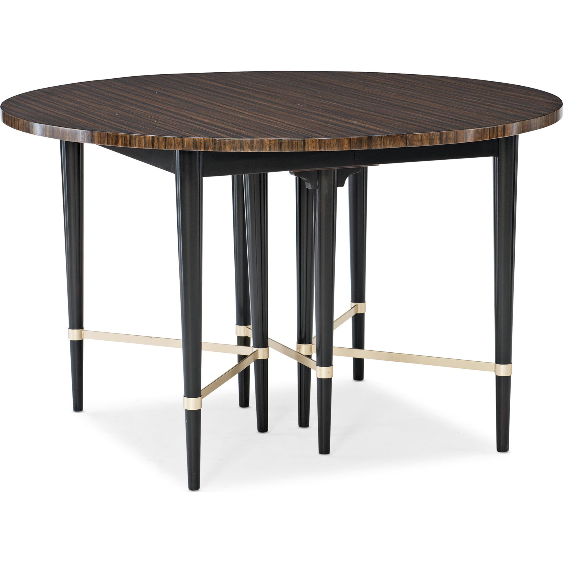 Long and Short of It by Caracole in black and saddle, black saddle, neutral metallic. Made from birch, quartered paldao in a transitional style.