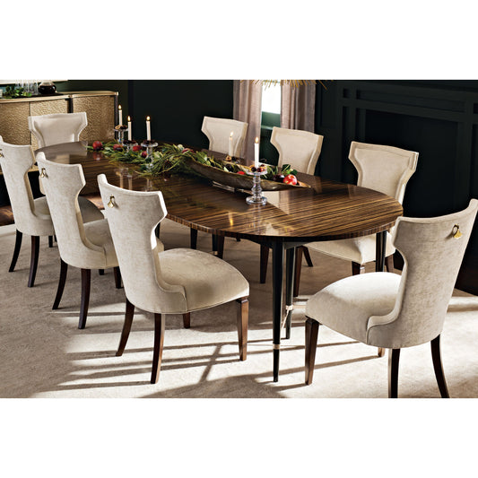 Long and Short of It by Caracole in black and saddle, black saddle, neutral metallic. Made from birch, quartered paldao in a transitional style.