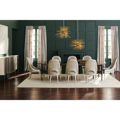 Long and Short of It by Caracole in black and saddle, black saddle, neutral metallic. Made from birch, quartered paldao in a transitional style.
