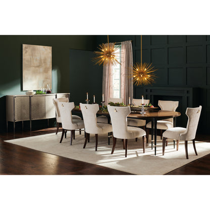 Long and Short of It by Caracole in black and saddle, black saddle, neutral metallic. Made from birch, quartered paldao in a transitional style.