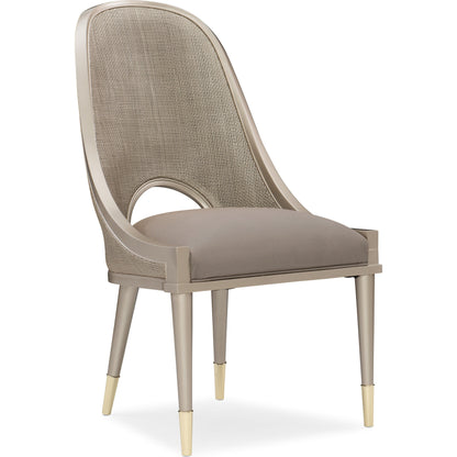 Cane I Join You by Caracole in gold and neutral metallic. Made from birch, woven cane in a transitional style.