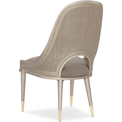 Cane I Join You by Caracole in gold and neutral metallic. Made from birch, woven cane in a transitional style.