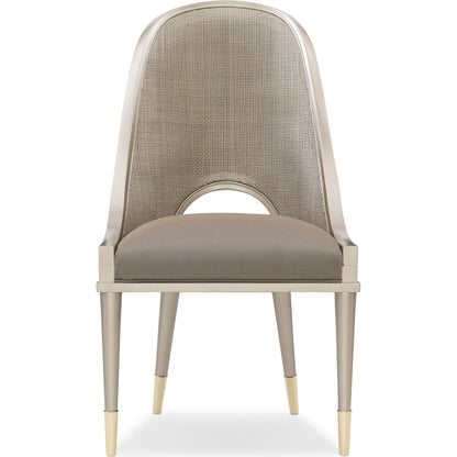 Cane I Join You by Caracole in gold and neutral metallic. Made from birch, woven cane in a transitional style.