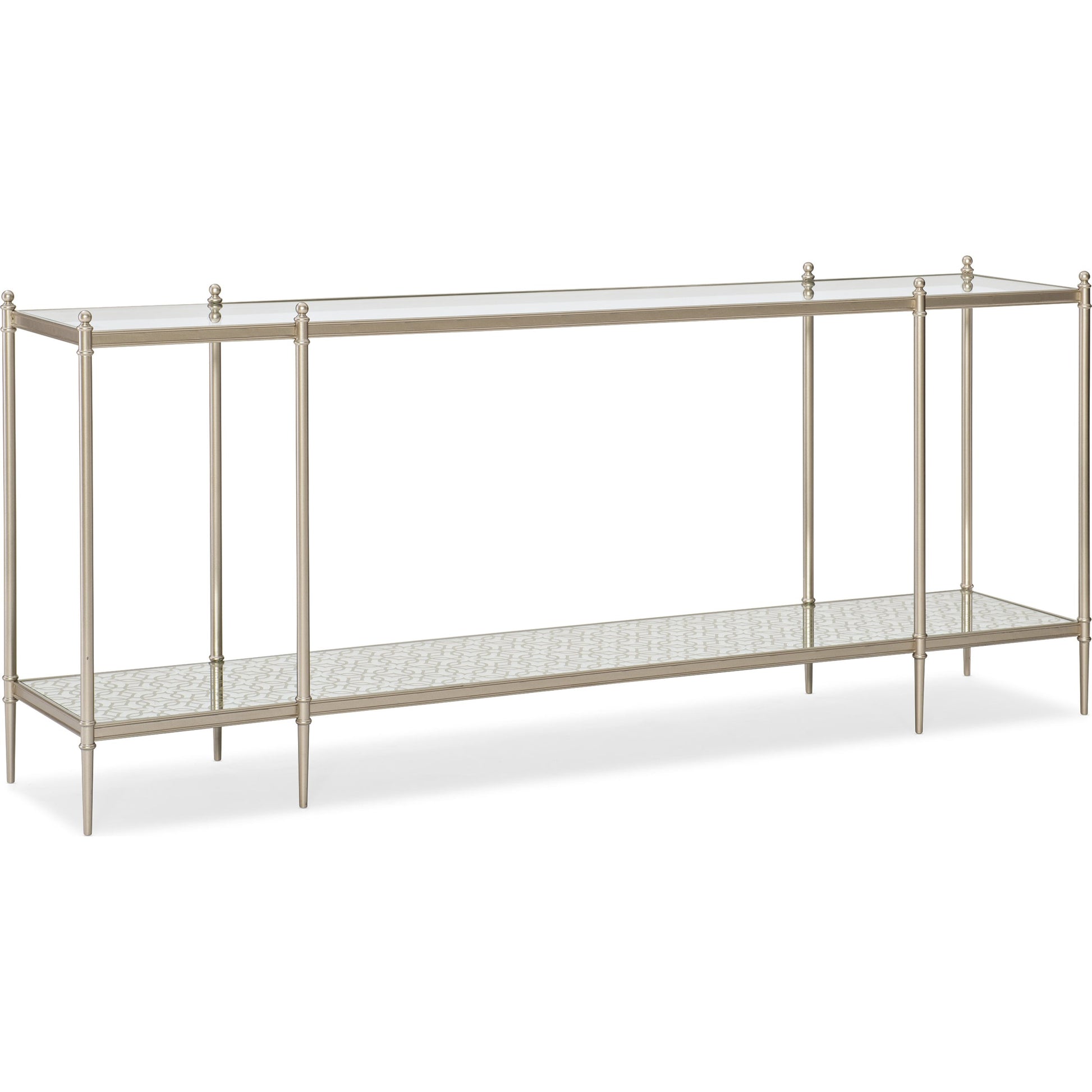 Perfection Console Table by Caracole in new gold. Made from metal in a transitional style.