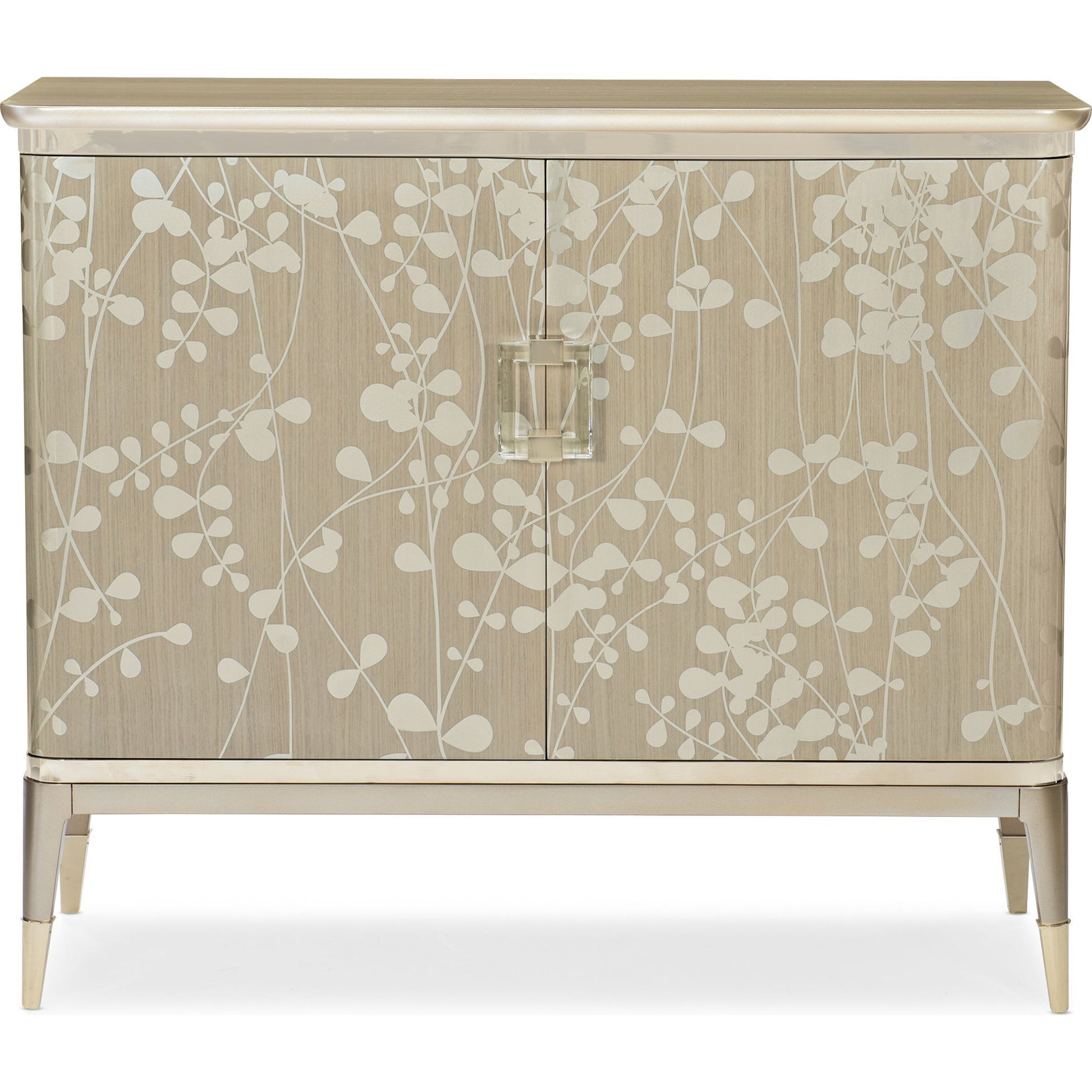 A Shimmer of Light by Caracole in champagne, taupe, gold and champagne shimmer, taupe paint. Made from birch, dyed koto, maple in a transitional style.
