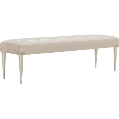 Boarding on Beautiful Bench by Caracole in silver, steel and soft silver paint. Made from birch in a traditional style.