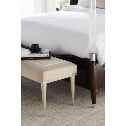 Boarding on Beautiful Bench by Caracole in silver, steel and soft silver paint. Made from birch in a traditional style.