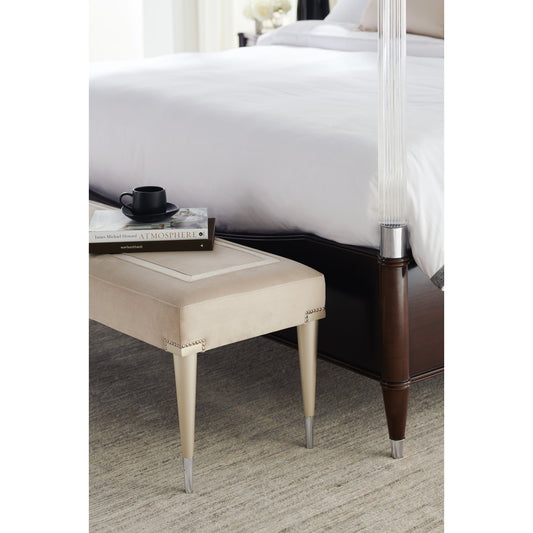 Boarding on Beautiful Bench by Caracole in silver, steel and soft silver paint. Made from birch in a traditional style.