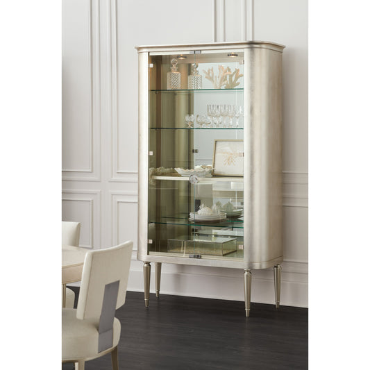 Time to Reflect Display Cabinet by Caracole in silver, mirrored, maple and soft silver leaf, soft silver paint. Made from birch, maple in a transitional style.