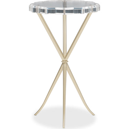 In a Tizzy Side Table by Caracole in acrylic and neutral metallic. Made from acrylic, metal in a modern style.