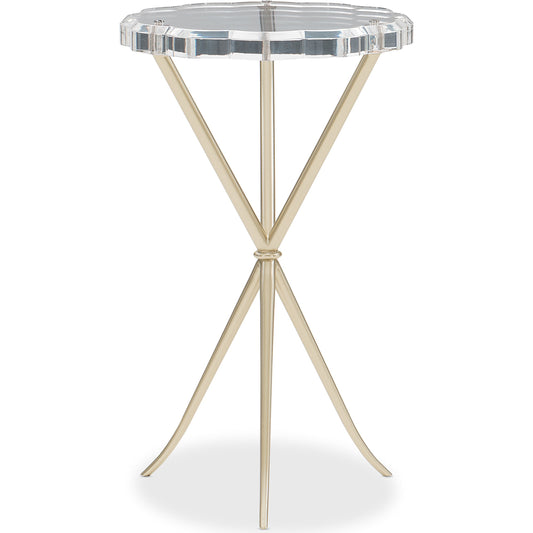 In a Tizzy Side Table by Caracole in acrylic and neutral metallic. Made from acrylic, metal in a modern style.