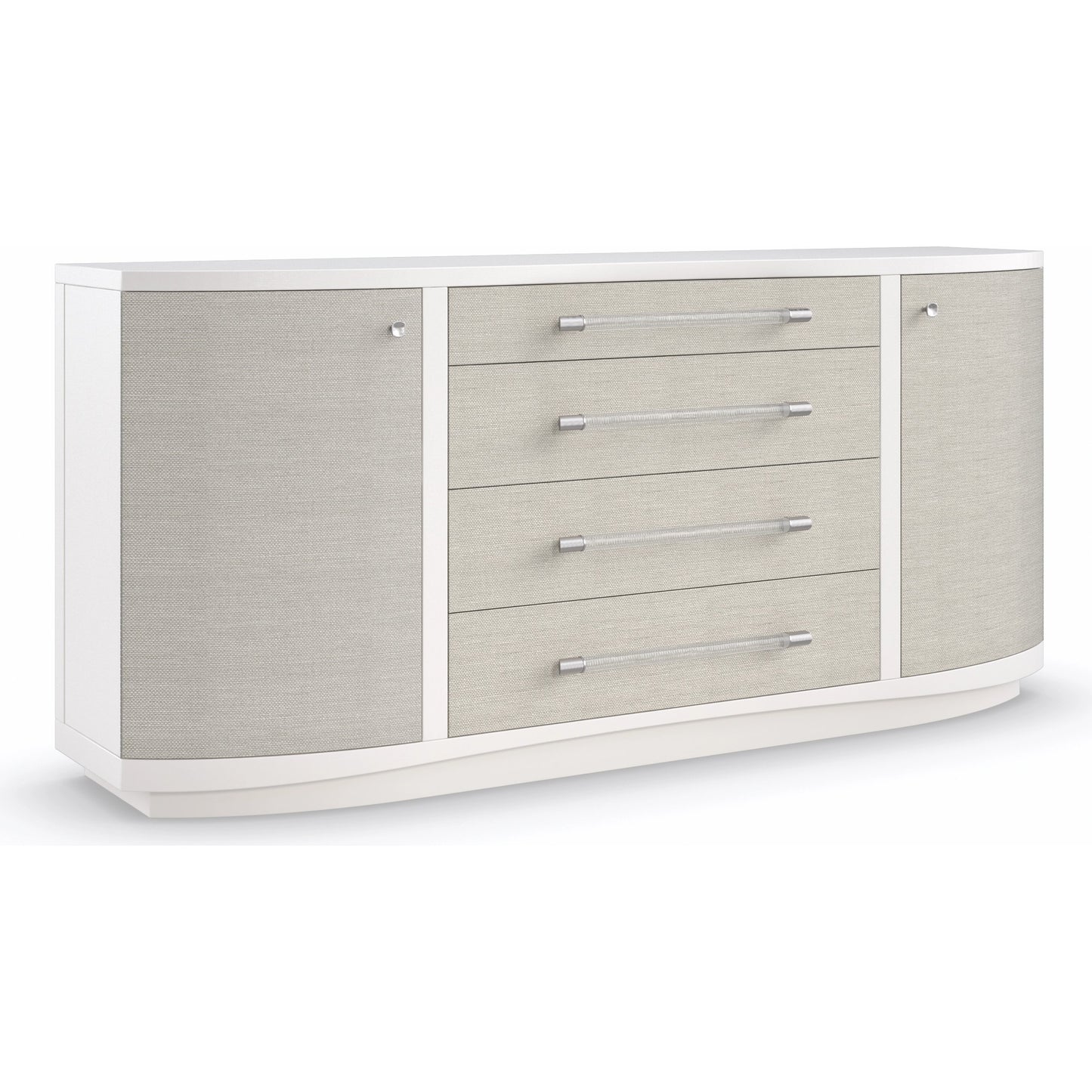001 SI-1955693 | Primary Silo | Clear to Me by Caracole in silver, ash, white, acrylic, steel and sun-kissed silver, pearly white. Made from ash, raffia, ash in a modern style.