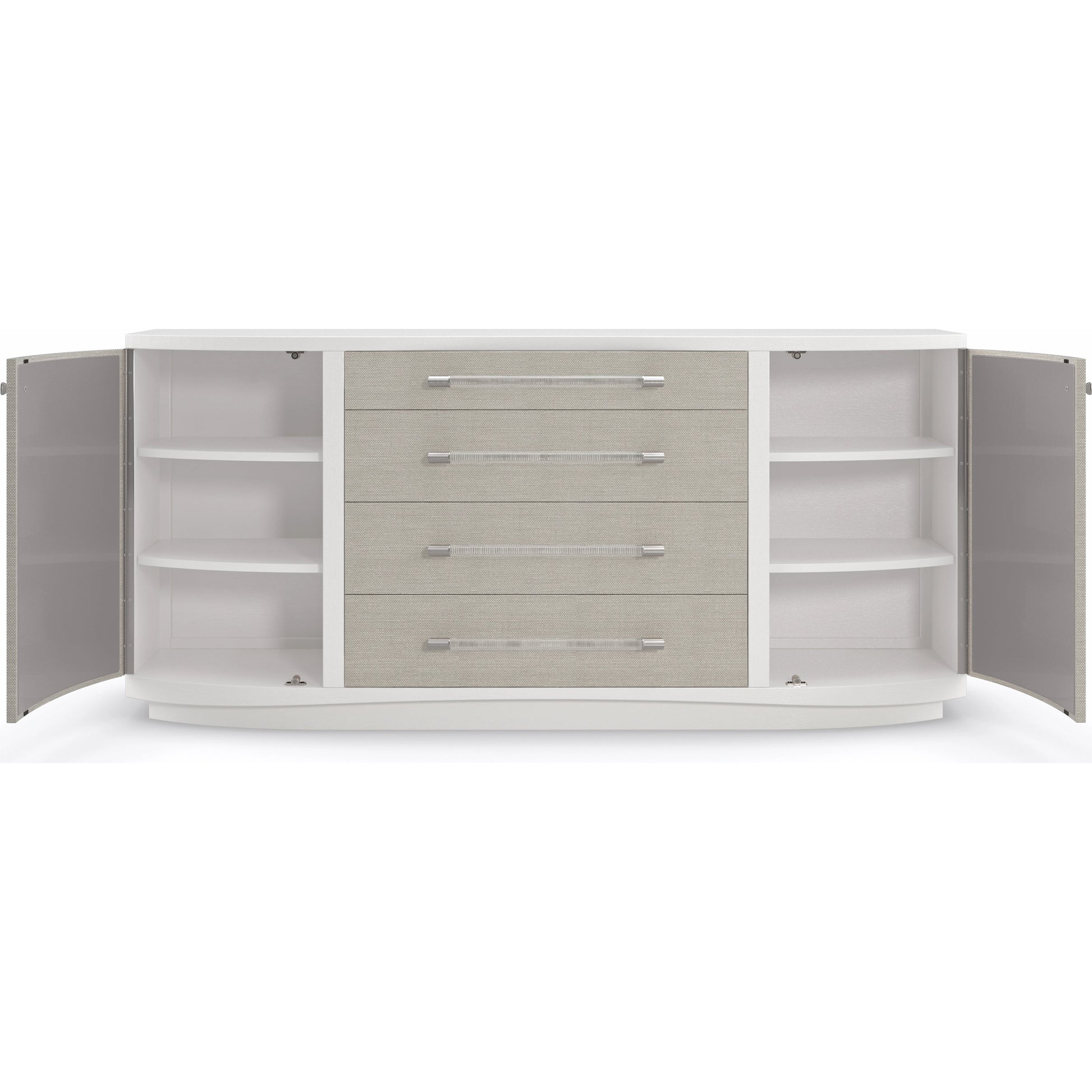 Clear to Me by Caracole in silver, ash, white, acrylic, steel and sun-kissed silver, pearly white. Made from ash, raffia, ash in a modern style.
