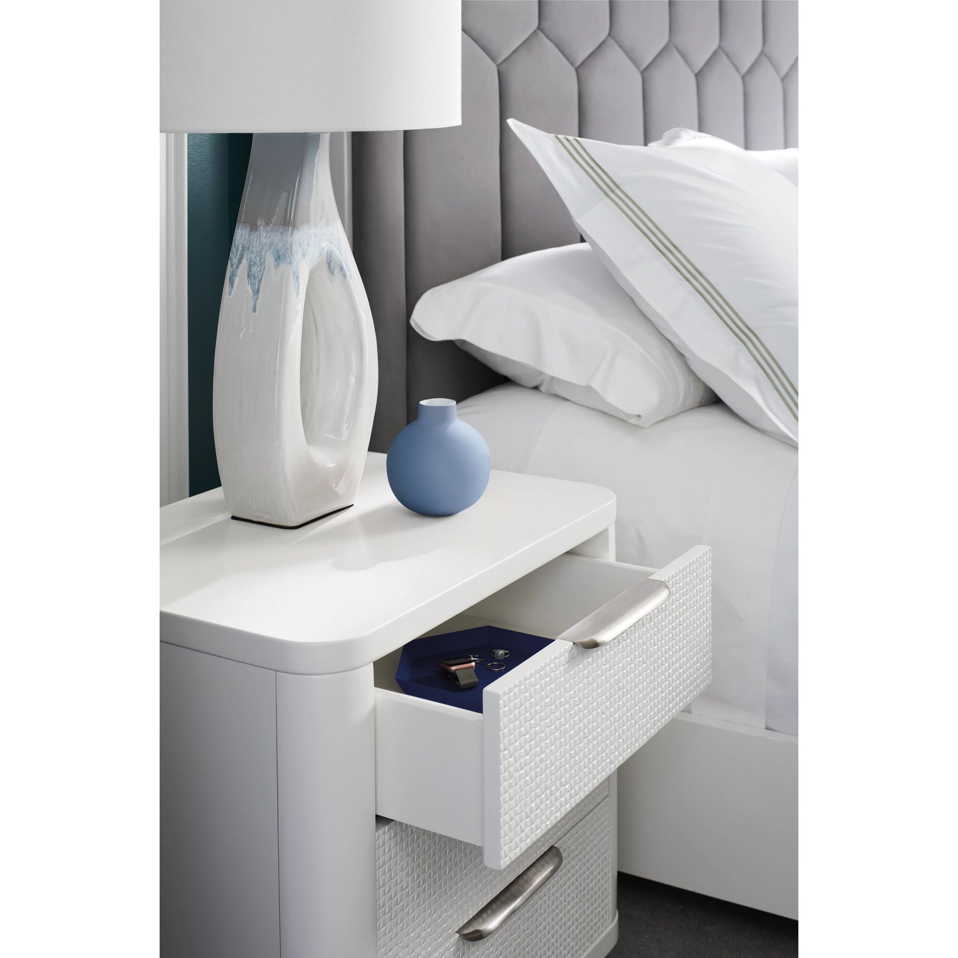 Touch Base by Caracole in cloud, white, nickel and cloud white. Made from birch in a modern style.