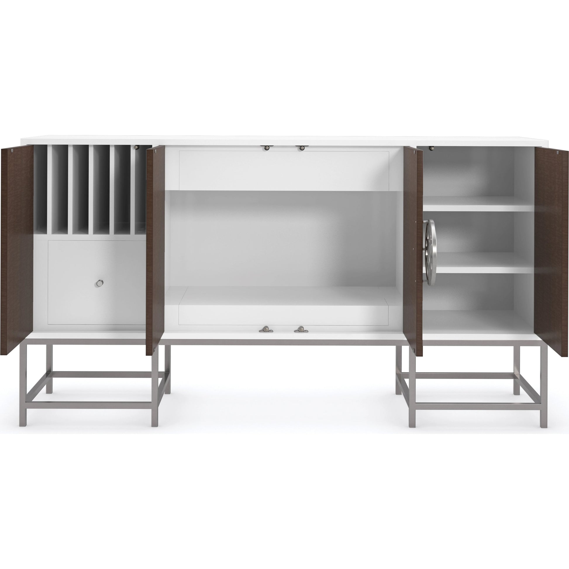 A Touch of Class by Caracole in oak and cloud white, brunette, satin nickel. Made from birch, metal, figured sycamore in a modern style.