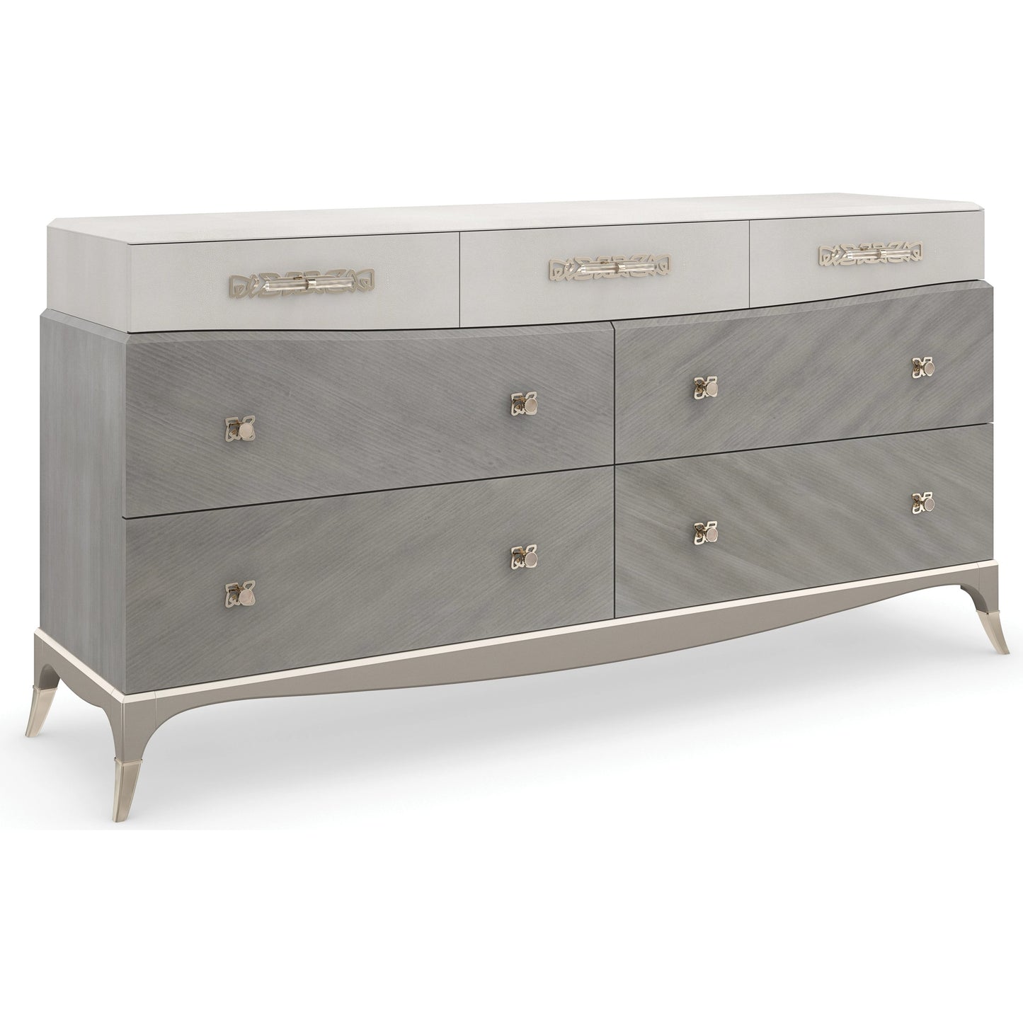 001 SI-1955738 | Primary Silo | Tempo by Caracole in shagreen, gold and cappuccino, sparkling argent. Made from birch, light coffee platano in a modern style.