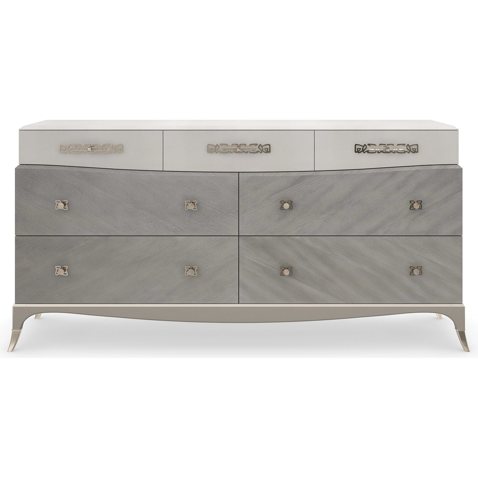 Tempo by Caracole in shagreen, gold and cappuccino, sparkling argent. Made from birch, light coffee platano in a modern style.