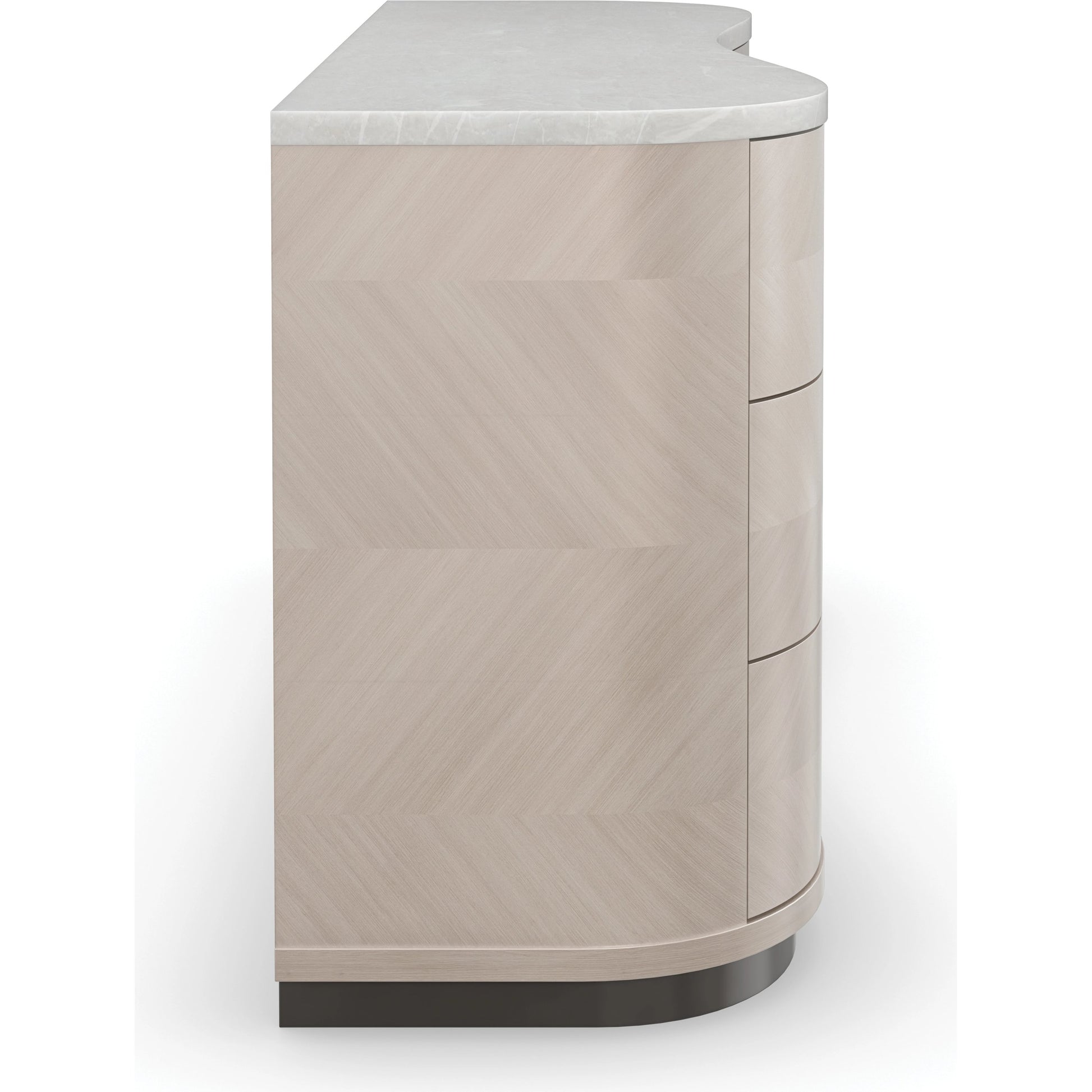 Roam by Caracole in bronze, white, marble and moonstone, seal skin. Made from birch, marble, koto in a modern style.