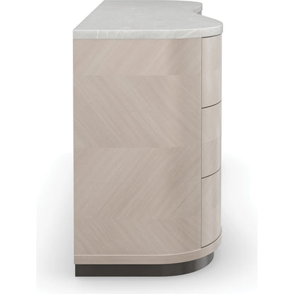 Roam by Caracole in bronze, white, marble and moonstone, seal skin. Made from birch, marble, koto in a modern style.