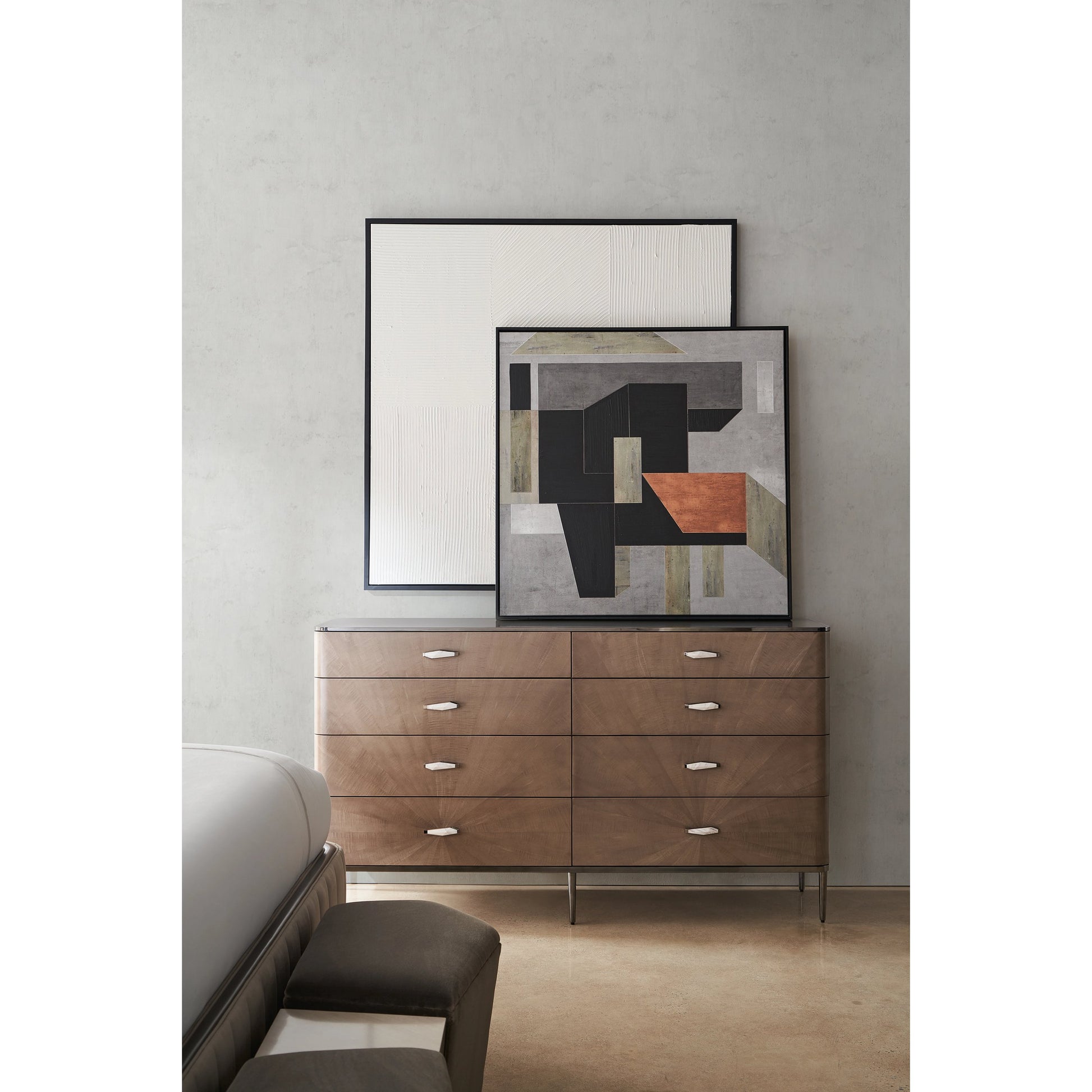 Prism by Caracole in maple, bronze, ivory and mocha, deep bronze. Made from birch, chocolate elegant tiger maple in a modern style.