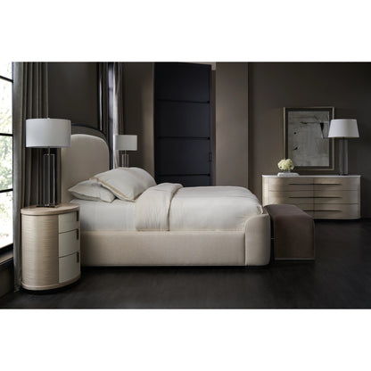 Wanderlust King Bed by Caracole in silver, bronze, ivory and sun-kissed silver, deep bronze, seal skin. Made from birch in a modern style.