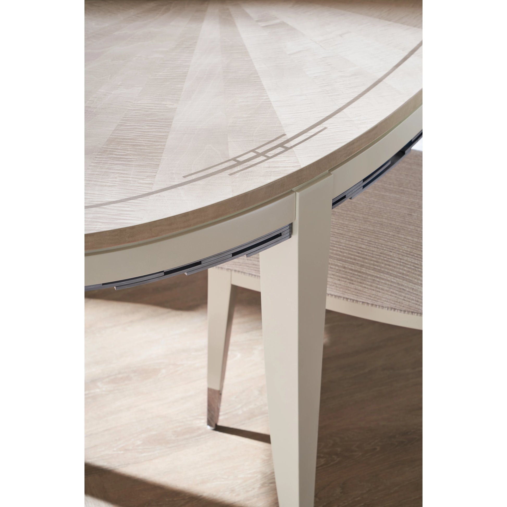 Coronet by Caracole in grey, maple, silver and chinchilla, crème de la crème, soft silver, deep bronze. Made from birch, wd2 grey curly maple in a modern style.