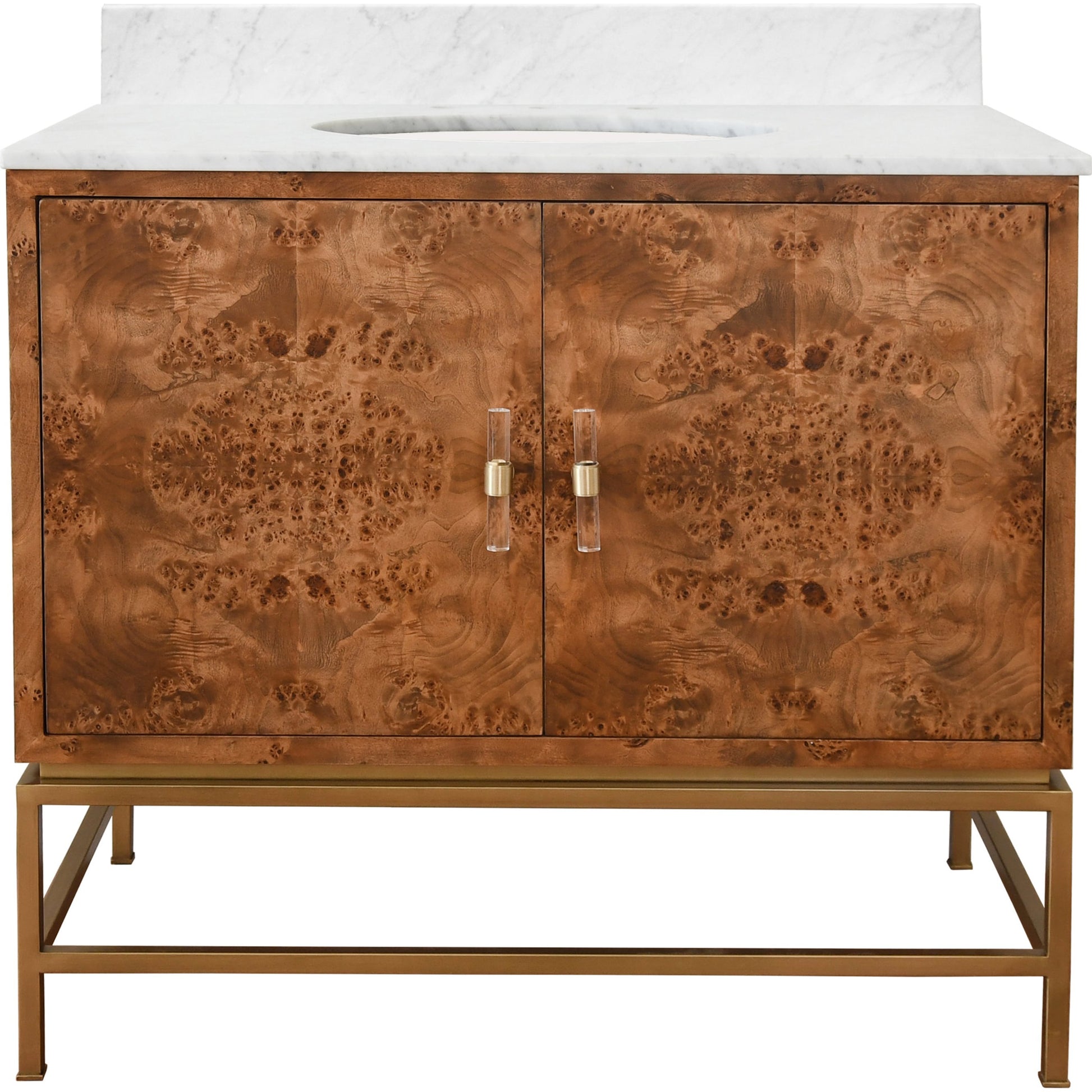 Clifford Bath Vanity by Worlds Away in dark burl wood. Made from hardwood solids, mdf, veneer, metal, marble, porcelain in a transitional style.
