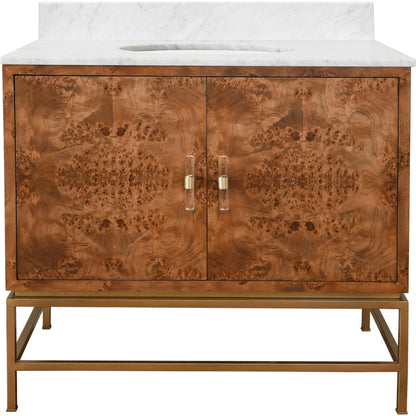 Clifford Bath Vanity by Worlds Away in dark burl wood. Made from hardwood solids, mdf, veneer, metal, marble, porcelain in a transitional style.