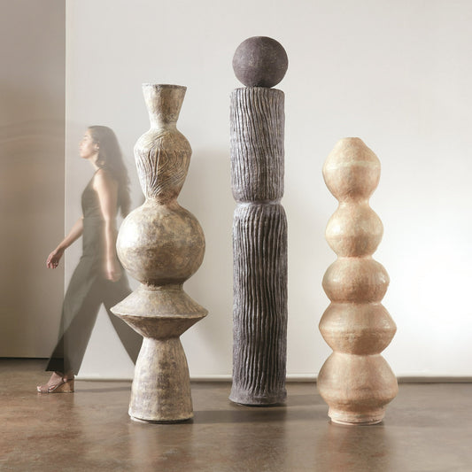 Marcel Totem by Global Views in beige. Made from mdf, paper mache in a eclectic & global style.