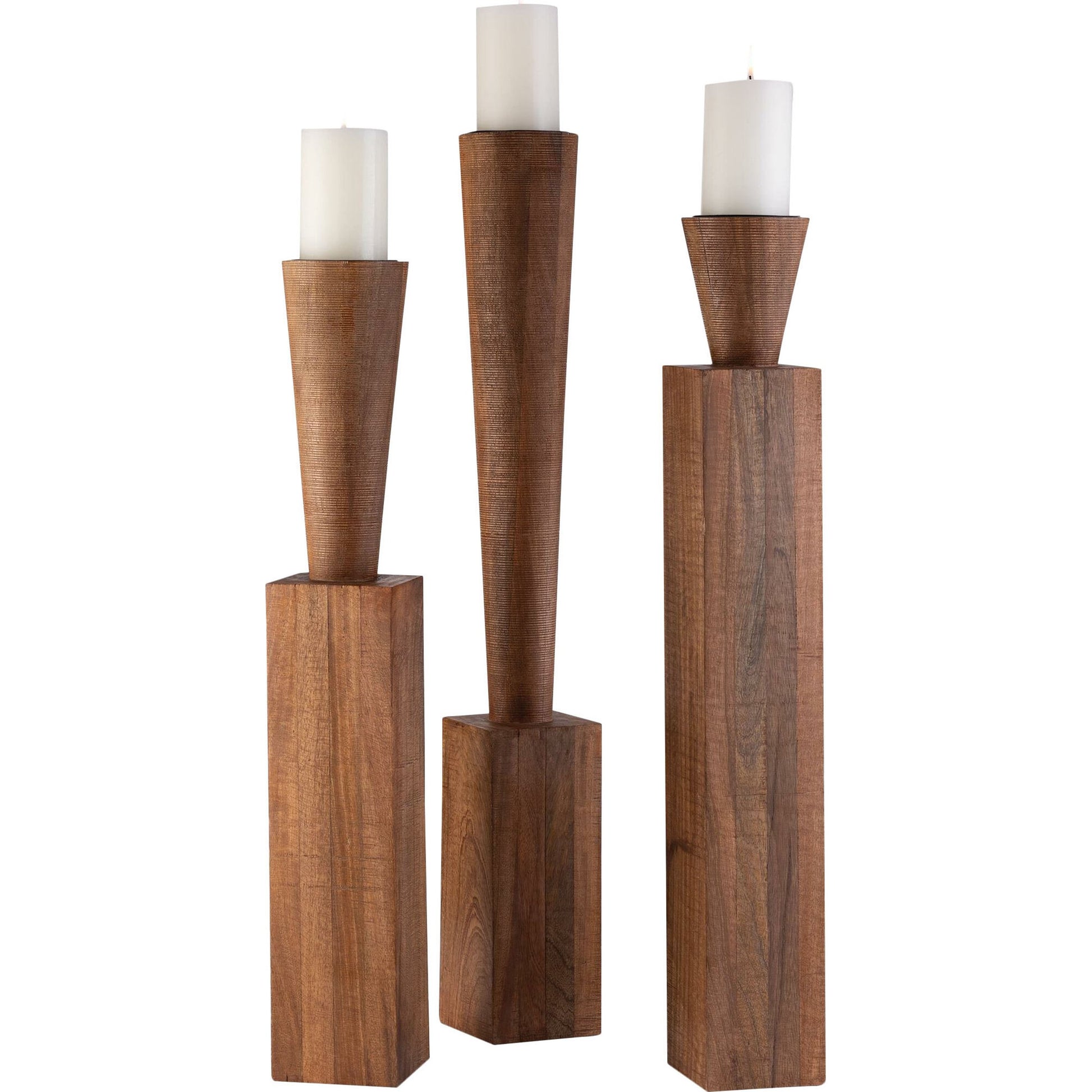 Corot Floor Pillar Holder by Global Views in brown textured. Made from mango in a eclectic & global style.