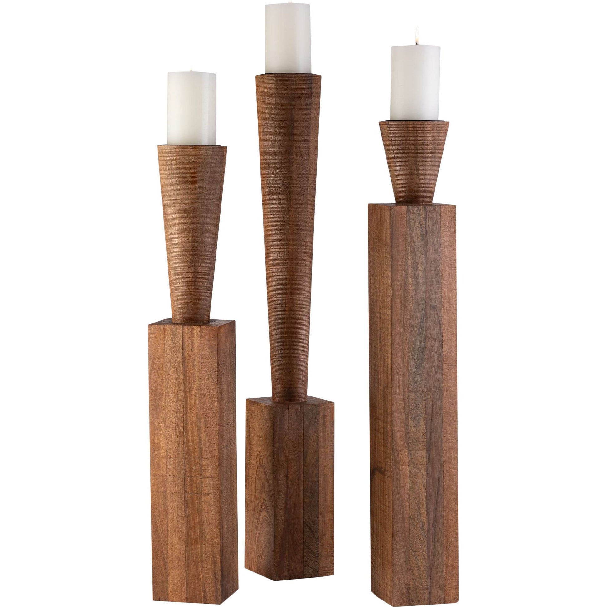 Bangou Floor Pillar Holder by Global Views in brown textured. Made from mango in a eclectic & global style.