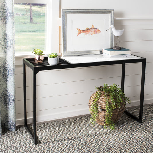 Zuri Console Table by Safavieh in white, black. Made from wood in a modern style.