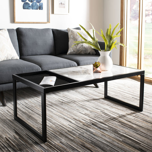 Zuri Coffee Table by Safavieh in white, black. Made from wood in a modern style.